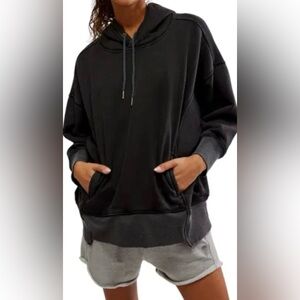 Free People FP Movement Sprint to the Finish Oversized Hoodie Washed Black S
